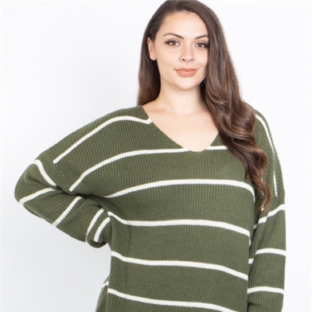 New Junior's Cute Boutique Olive green Striped knit top